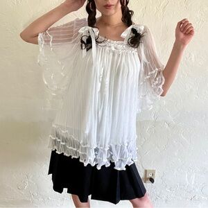 Beautiful White 70’s Style Coquette Chiffon Gauze Blouse